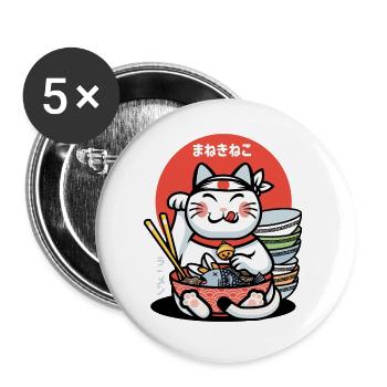 Maneki-Neko-Glücks-Ramen - Buttons groß 56 mm (5er Pack) - Weiß - Vorne