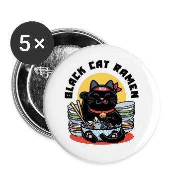 schwarze Katze Ramen - Buttons groß 56 mm (5er Pack) - Weiß - Vorne