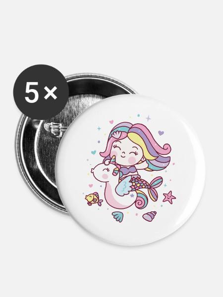 Meerjungfrau - Buttons groß 56 mm (5er Pack) - Weiß