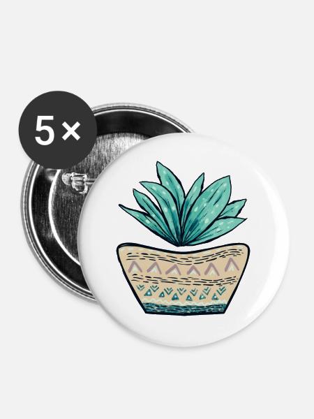 Sukkulenten Topf Muster - Buttons groß 56 mm (5er Pack) - Weiß