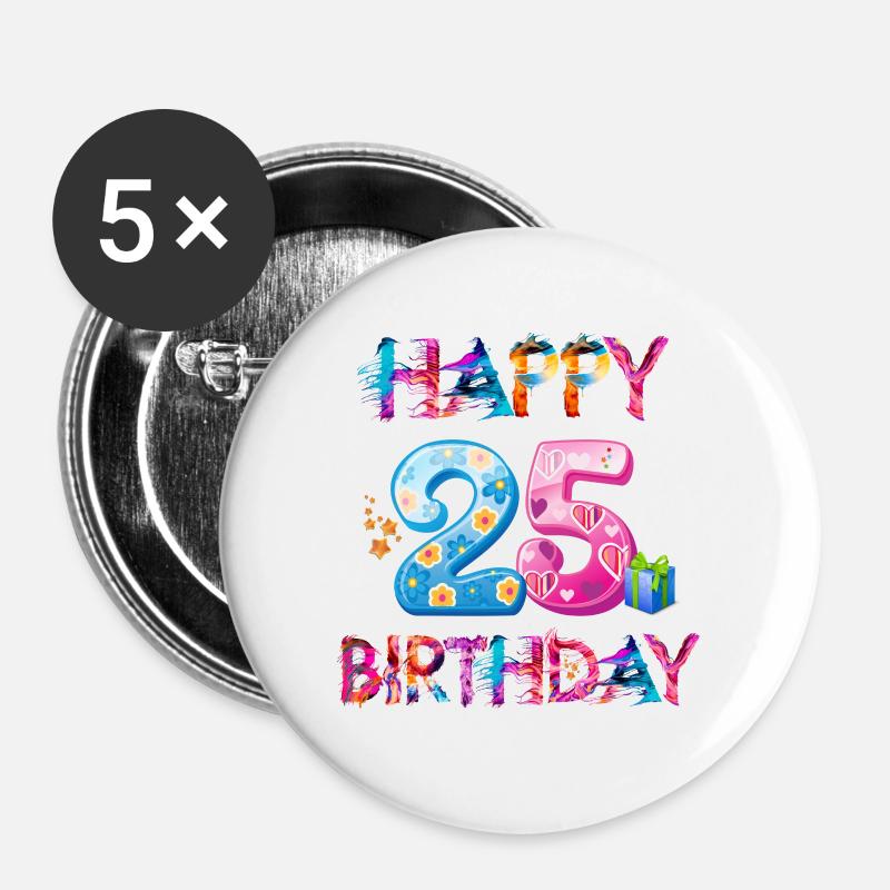 25th birthday - Buttons large 2.2''/56 mm (5-pack) - white