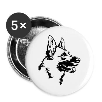 Deutscher Schäferhund Kopf - Buttons groß 56 mm (5er Pack) - Weiß - Vorne