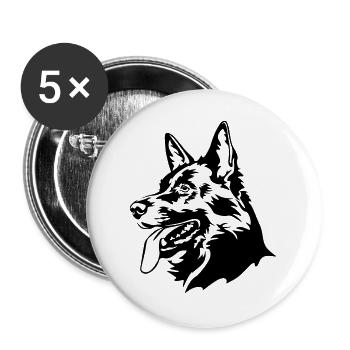 Deutscher Schäferhund Kopf - Buttons groß 56 mm (5er Pack) - Weiß - Vorne