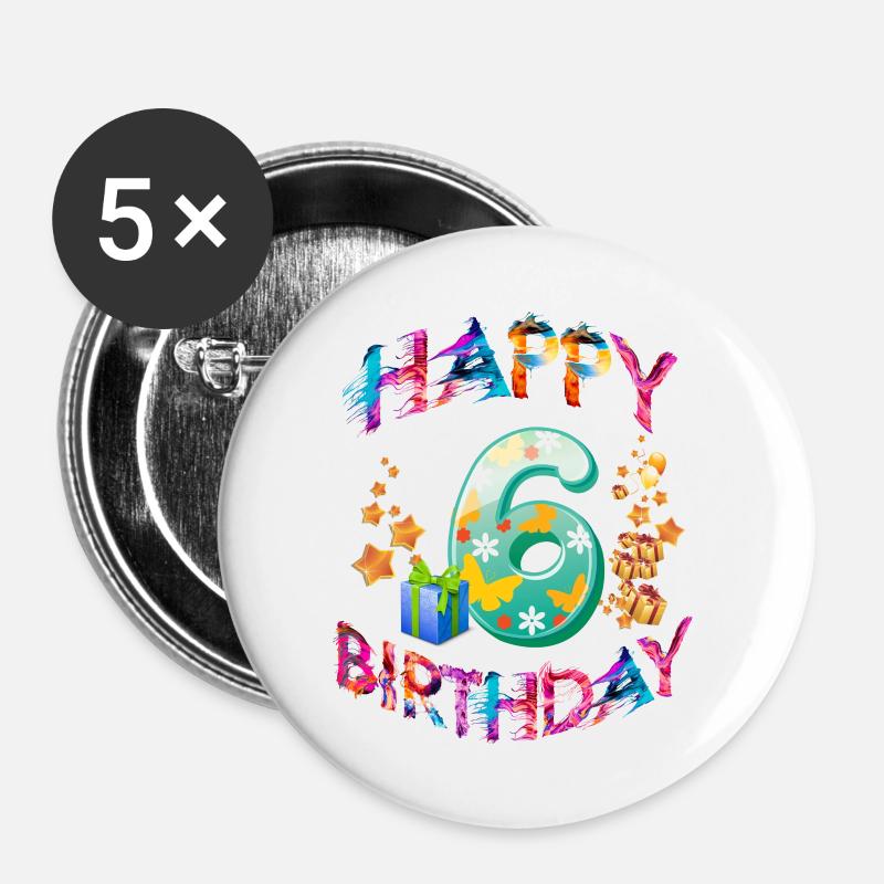 6th birthday - Buttons large 2.2''/56 mm (5-pack) - white
