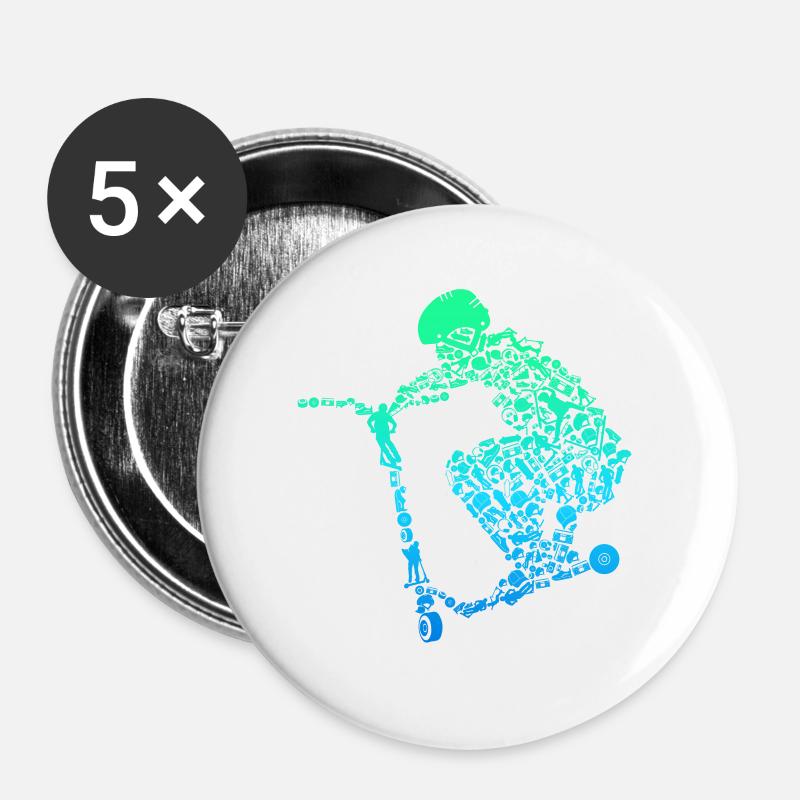 Scooter Roller Stunt Gift Boys Kids - Buttons large 2.2''/56 mm (5-pack) - white