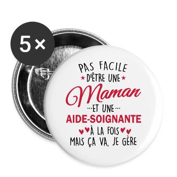 maman et une aide soignante à la fois - Lot de 5 grands badges (56 mm) - blanc - Devant