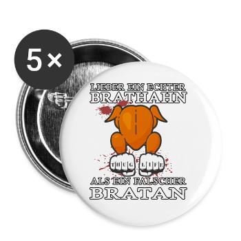 broiler best brathahn ddr falscher bratan bruder - Buttons groß 56 mm (5er Pack) - Weiß - Vorne