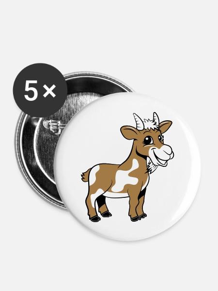 Ziege meckern lächeln - Buttons groß 56 mm (5er Pack) - Weiß