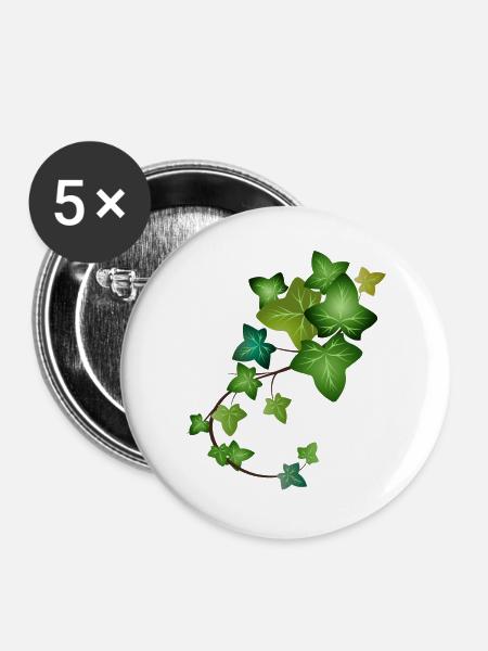 immergrüne leuchtend grüne Efeu Ranke - Buttons groß 56 mm (5er Pack) - Weiß