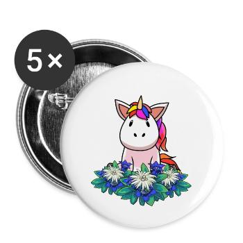 Licorne gentiane Edelweiss Alpes Suisse Autriche - Lot de 5 grands badges (56 mm) - blanc - Devant