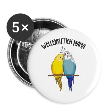 Wellensittich - Buttons groß 56 mm (5er Pack) - Weiß - Vorne