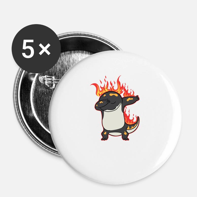 Dabbing Salamander Fire Salamander - Buttons large 2.2''/56 mm (5-pack) - white