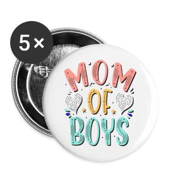 Mom of boys - Buttons large 2.2''/56 mm (5-pack) - white - Front