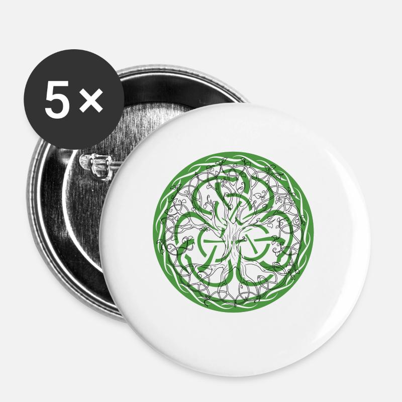 Celtic Ireland Viking Celtic Knot Pattern Tree - Buttons large 2.2''/56 mm (5-pack) - white