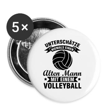 Alten mann mit einem Volleyball Spieler Geschenk - Buttons groß 56 mm (5er Pack) - Weiß - Vorne