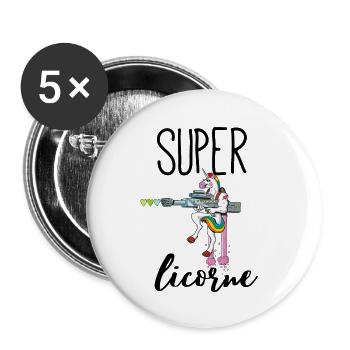 super licorne - Lot de 5 grands badges (56 mm) - blanc - Devant