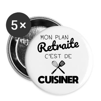 Mon plan retraite c'est de cuisiner - Lot de 5 grands badges (56 mm) - blanc - Devant