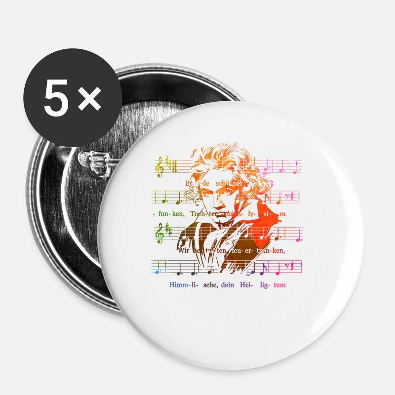 Beethoven Klassik 9. Symphonie Ode an die Freude - Buttons groß 56 mm (5er Pack) - Weiß