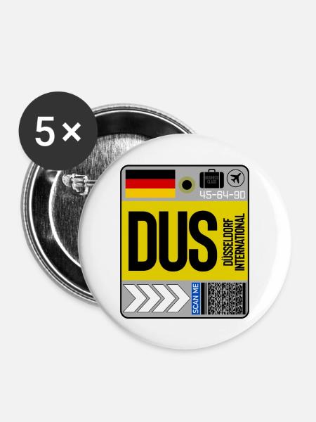 Flughafen Düsseldorf - Buttons groß 56 mm (5er Pack) - Weiß