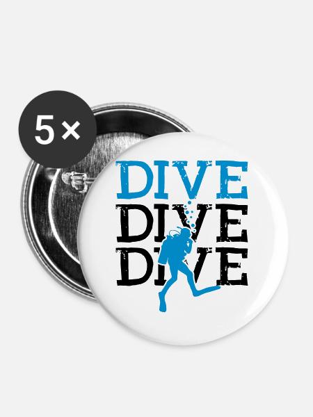 Dive Tshirt Funny - Buttons groß 56 mm (5er Pack) - Weiß
