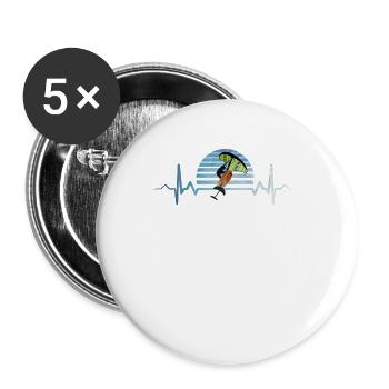 Wing foiling battement du cœur ECG - Lot de 5 grands badges (56 mm) - blanc - Devant