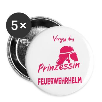 Feuerwehr Prinzessin Feuerwehrfrau - Buttons groß 56 mm (5er Pack) - Weiß - Vorne