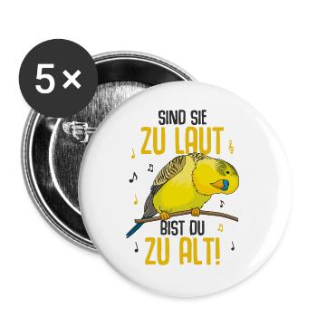 Wellensittich - Buttons groß 56 mm (5er Pack) - Weiß - Vorne