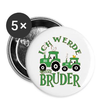 Ich werde großer Bruder Traktor Schwanger Geschenk - Buttons groß 56 mm (5er Pack) - Weiß - Vorne