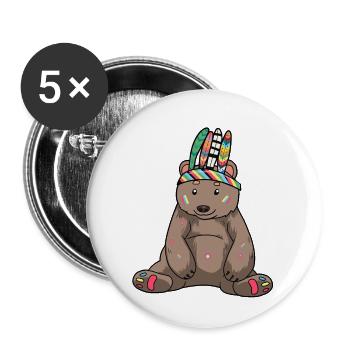 Ours, Ours Brun, Enfants, Chaman, Hippie - Lot de 5 grands badges (56 mm) - blanc - Devant