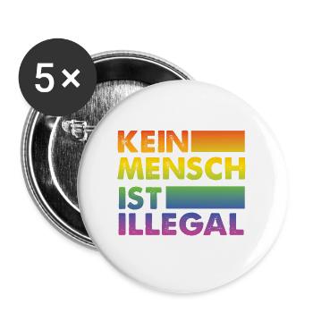 Kein Mensch ist illegal Regenbogen Menschenrechte - Buttons groß 56 mm (5er Pack) - Weiß - Vorne