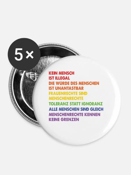 Menschrechte Gleichheit Gleichberechtigung - Buttons groß 56 mm (5er Pack) - Weiß