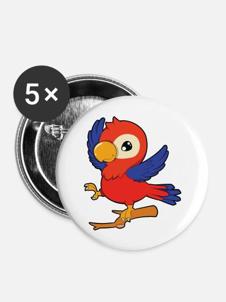 Papagei - Buttons groß 56 mm (5er Pack) - Weiß