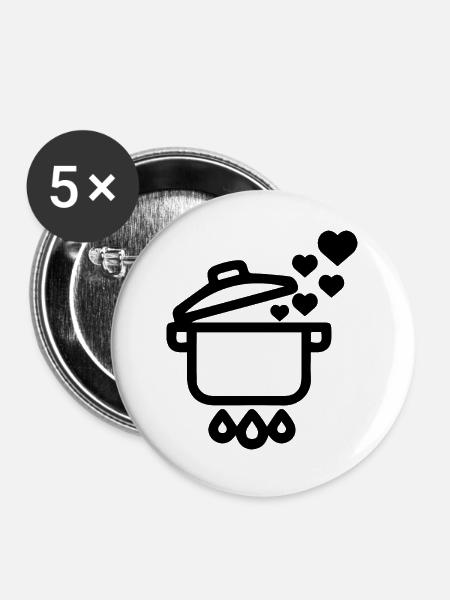Kochen backen Food Kitchen - Buttons groß 56 mm (5er Pack) - Weiß