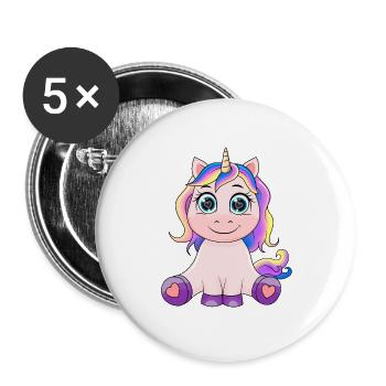 Einhorn - Buttons groß 56 mm (5er Pack) - Weiß - Vorne