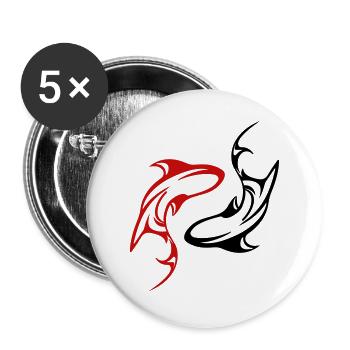 Sharks - Yin Yang - In all Vector colors - Buttons large 2.2''/56 mm (5-pack) - white - Front