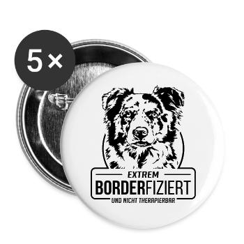 BORDERFIZIERT Border Collie Hunde Spruch Wilsigns - Buttons groß 56 mm (5er Pack) - Weiß - Vorne