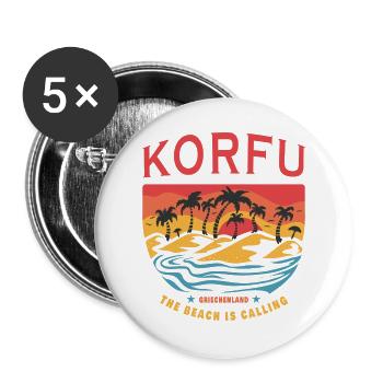 Korfu Griechenland Beach Design - Buttons groß 56 mm (5er Pack) - Weiß - Vorne