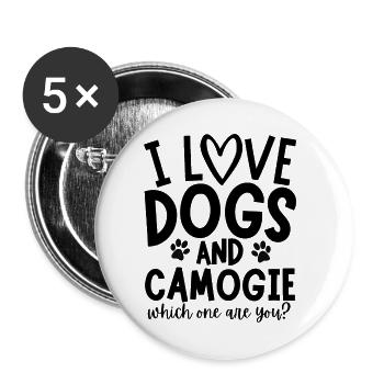 I love dogs and camogie. Which one are you? - Buttons large 2.2''/56 mm (5-pack) - white - Front