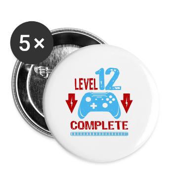 Gamer 12th Birthday Young Level 12 Complete - Buttons large 2.2''/56 mm (5-pack) - white - Front