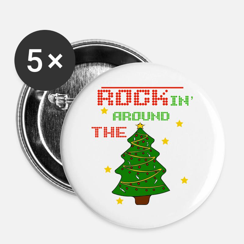 Rockin Around The Christmas Tree - Buttons large 2.2''/56 mm (5-pack) - white