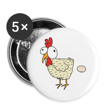 Lustiges Huhn Hühner Bauer Landwirt - Buttons groß 56 mm (5er Pack) - Weiß - Vorne