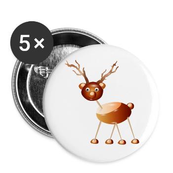 Hirsch mit Geweih aus Kastanien und Zahnstocher - Buttons groß 56 mm (5er Pack) - Weiß - Vorne