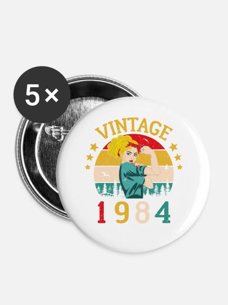 Jubiläum Retro Geschenk Vintage 1984 Vintage - Buttons groß 56 mm (5er Pack) - Weiß