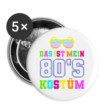 80s 80er Jahre Motto Party Kostüm - Buttons groß 56 mm (5er Pack) - Weiß - Vorne