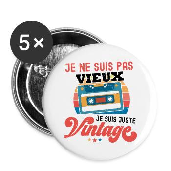 Je ne suis pas Vintage Cassette - Lot de 5 grands badges (56 mm) - blanc - Devant