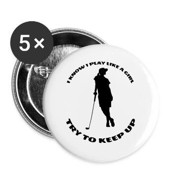 Golf Golfball Golfschläger Mädchen Golfspielerin - Buttons groß 56 mm (5er Pack) - Weiß - Vorne