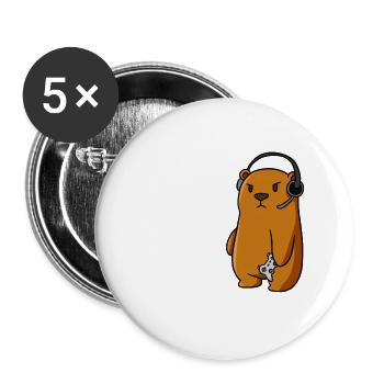 Bär Gaming Gamen Geschenk - Buttons groß 56 mm (5er Pack) - Weiß - Vorne