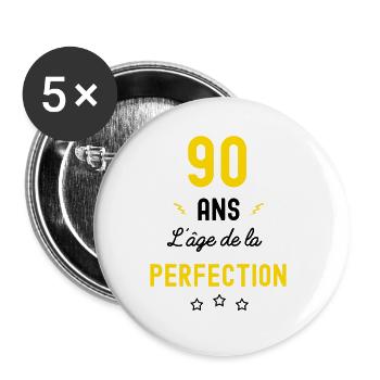 90 ans age perfection humour - Lot de 5 grands badges (56 mm) - blanc - Devant