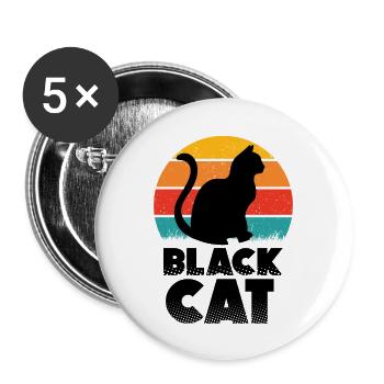 Schwarze Katze - Buttons groß 56 mm (5er Pack) - Weiß - Vorne
