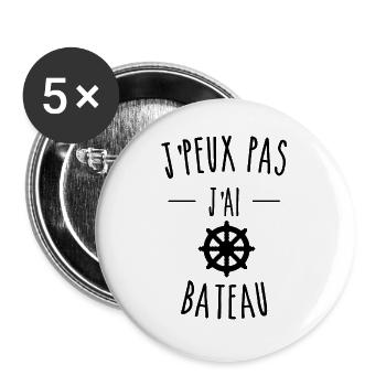 je peux pas j'ai bateau gouvernail - Lot de 5 grands badges (56 mm) - blanc - Devant
